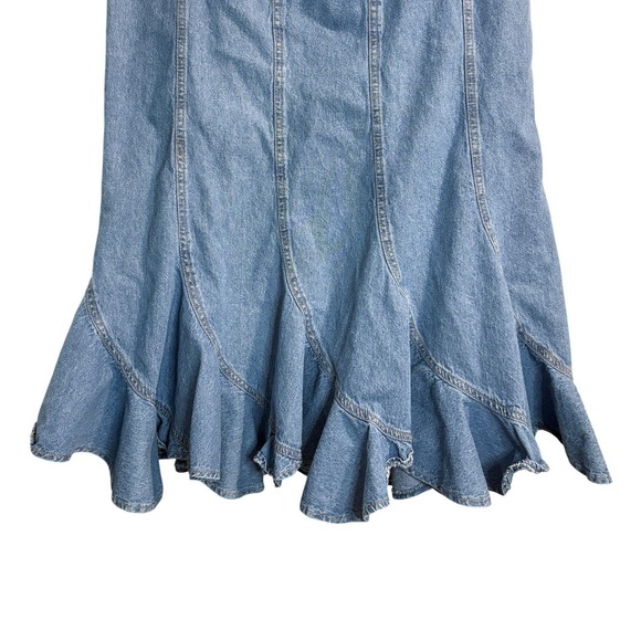 Vintage BFA Classics Blue Denim Ruffle Mermaid Flounce Midi Skirt Medium - Picture 4 of 8